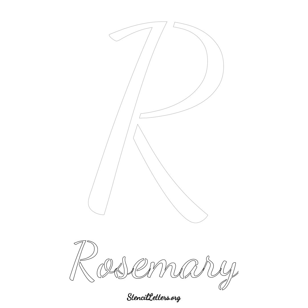 Rosemary printable name initial stencil in Cursive Script Lettering