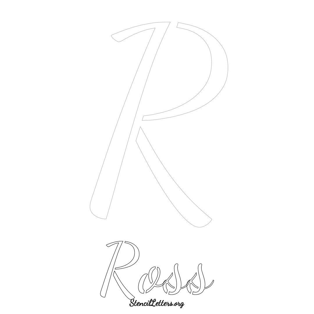 Ross printable name initial stencil in Cursive Script Lettering