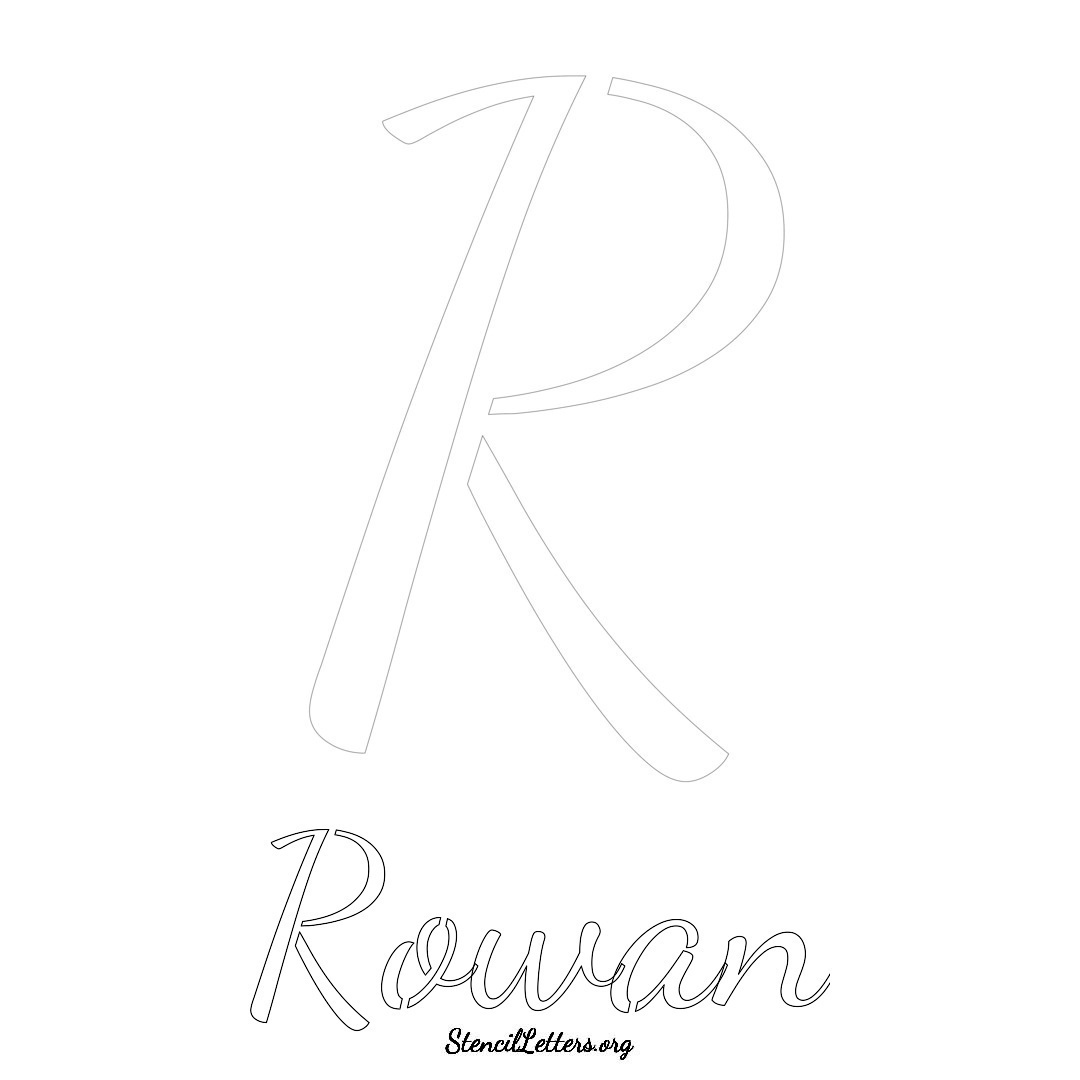 Rowan printable name initial stencil in Cursive Script Lettering