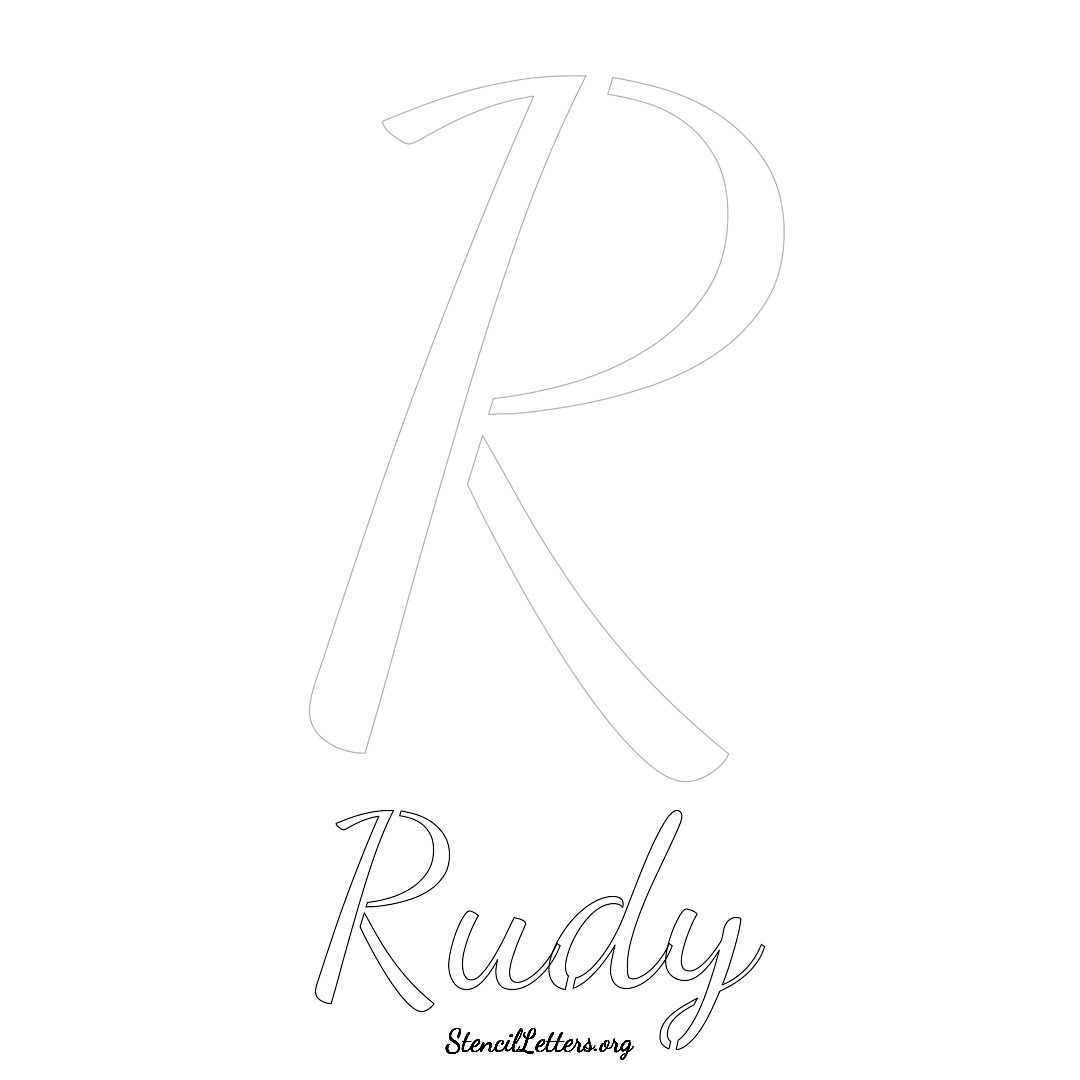 Rudy printable name initial stencil in Cursive Script Lettering