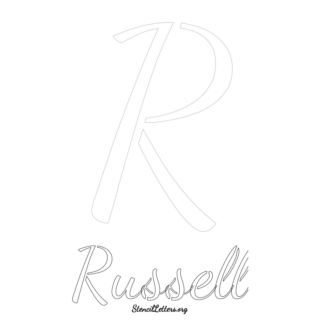 Russell printable name initial stencil in Cursive Script Lettering