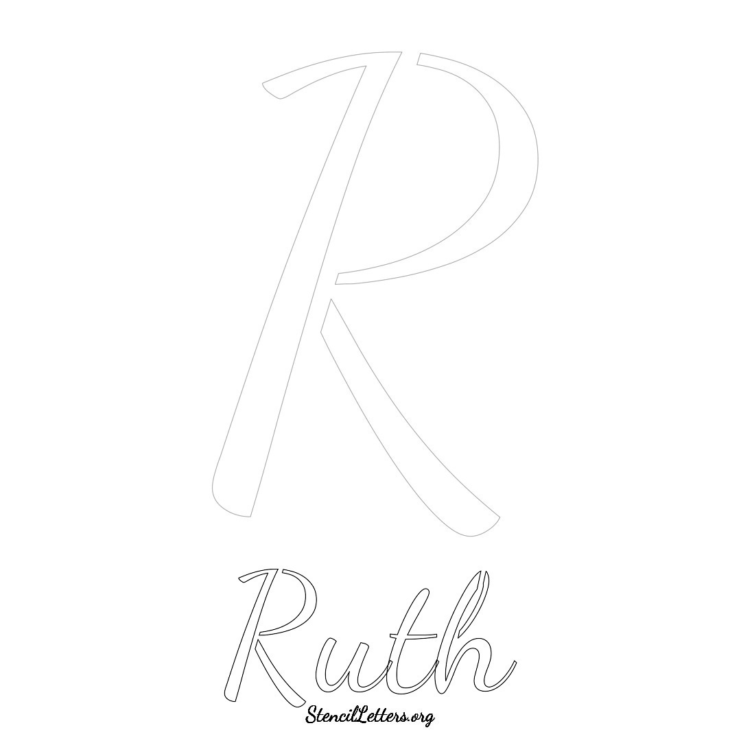 Ruth printable name initial stencil in Cursive Script Lettering