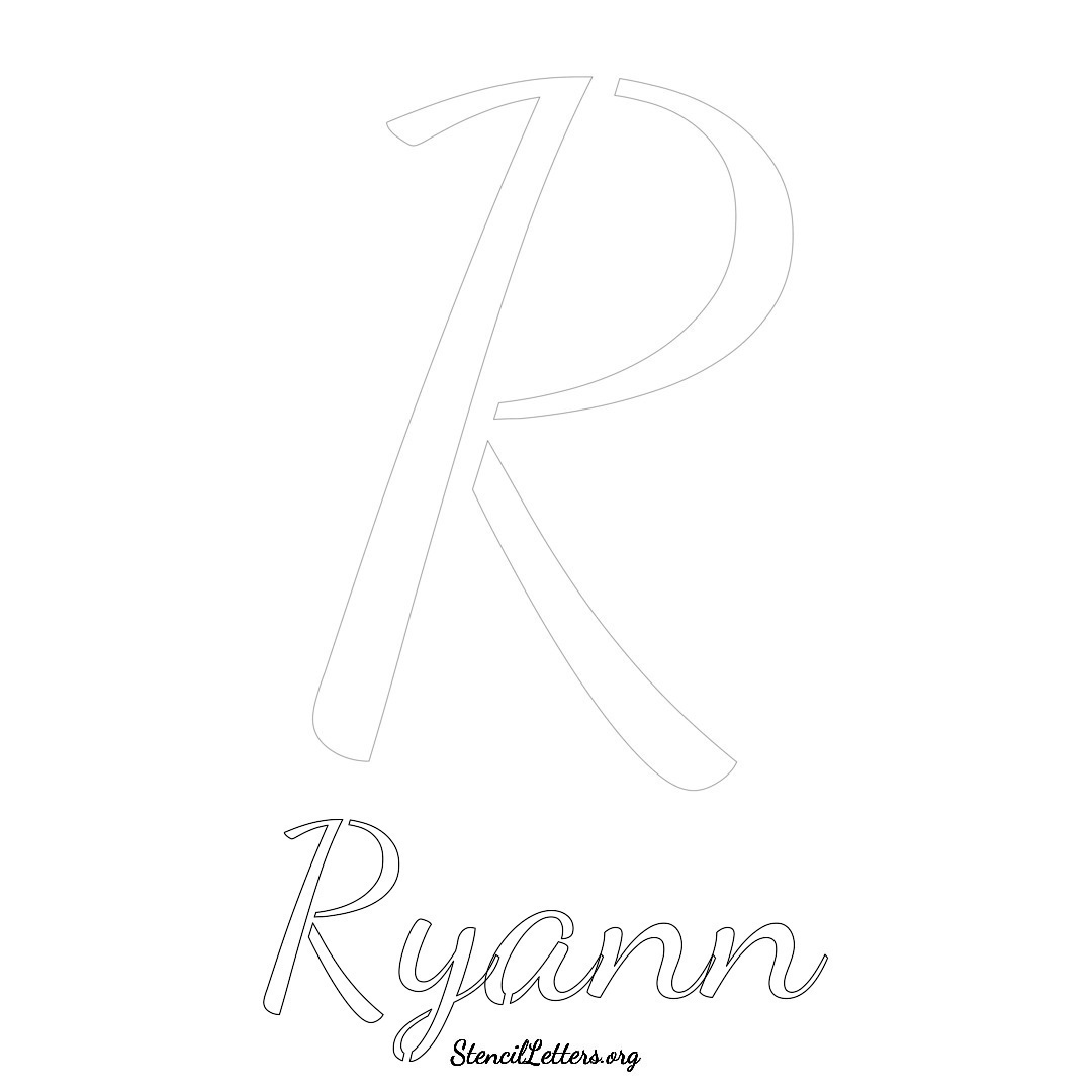 Ryann printable name initial stencil in Cursive Script Lettering