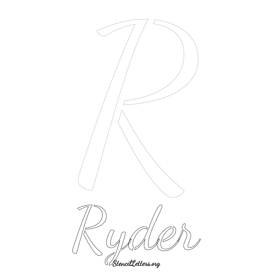 Ryder printable name initial stencil in Cursive Script Lettering