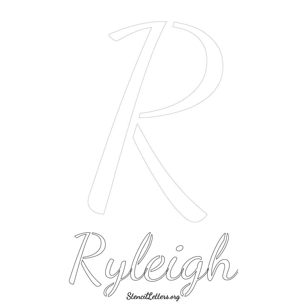 Ryleigh printable name initial stencil in Cursive Script Lettering