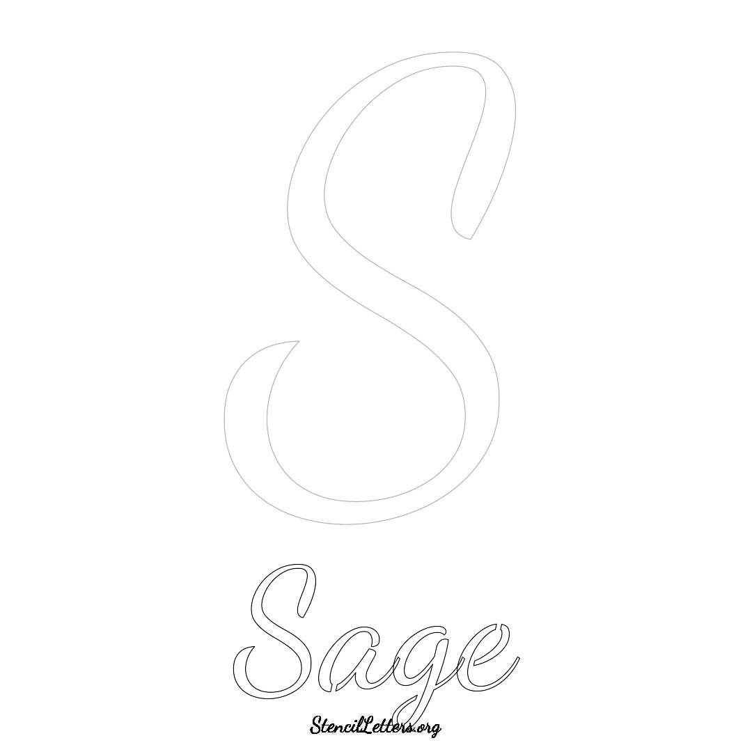 Sage printable name initial stencil in Cursive Script Lettering