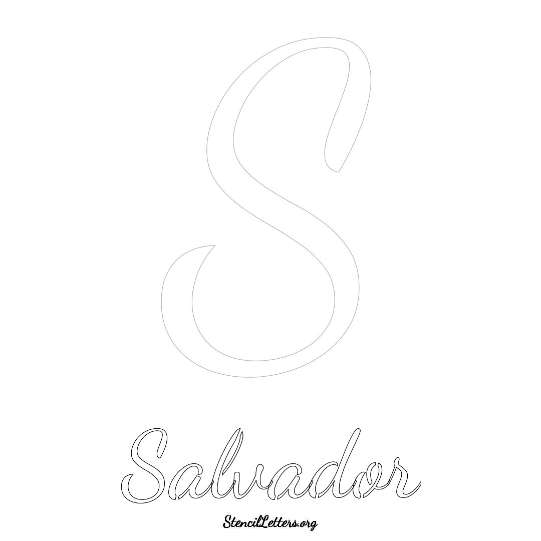 Salvador printable name initial stencil in Cursive Script Lettering