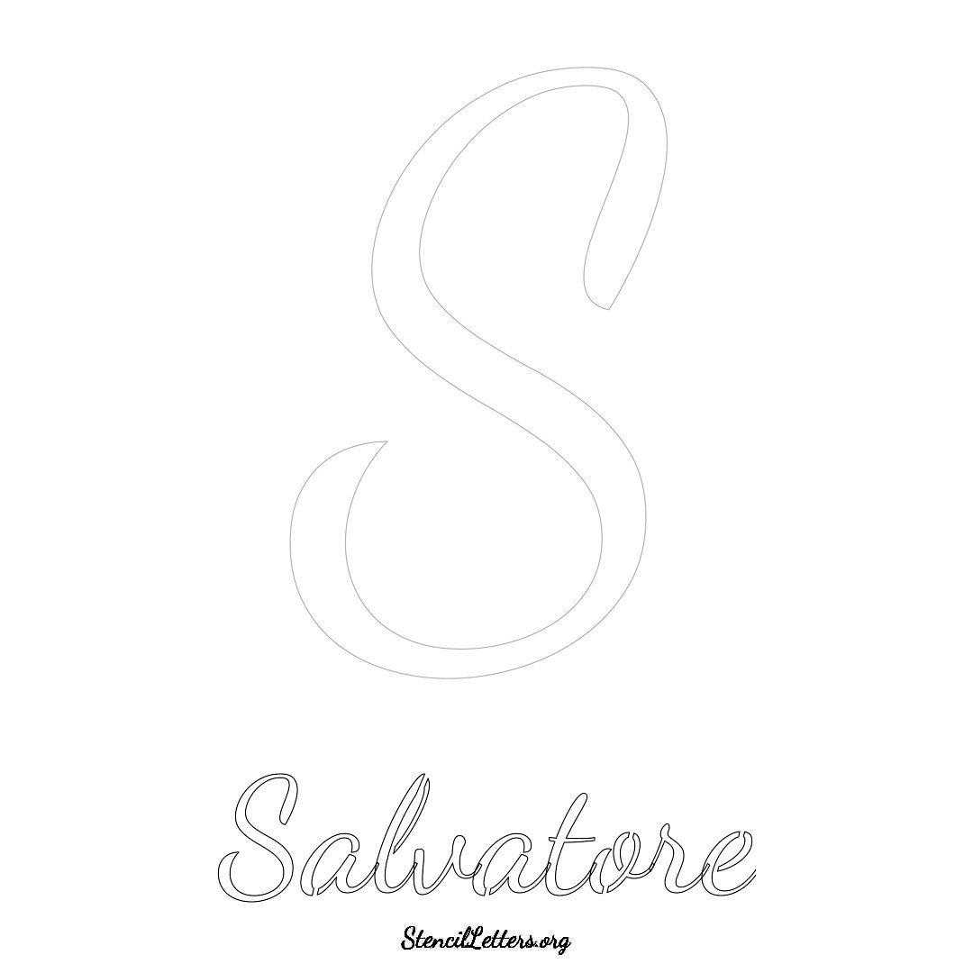 Salvatore printable name initial stencil in Cursive Script Lettering