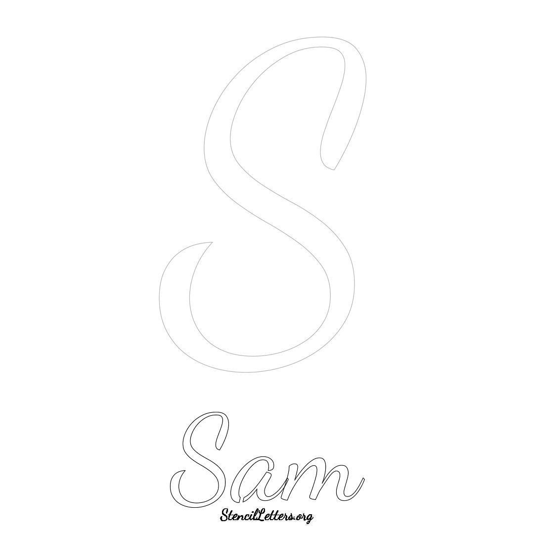 Sam printable name initial stencil in Cursive Script Lettering