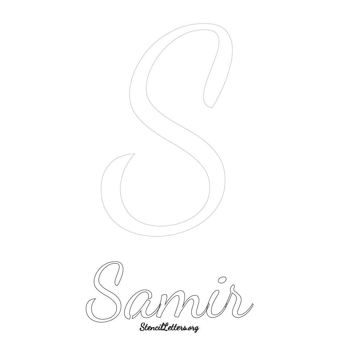 Samir printable name initial stencil in Cursive Script Lettering