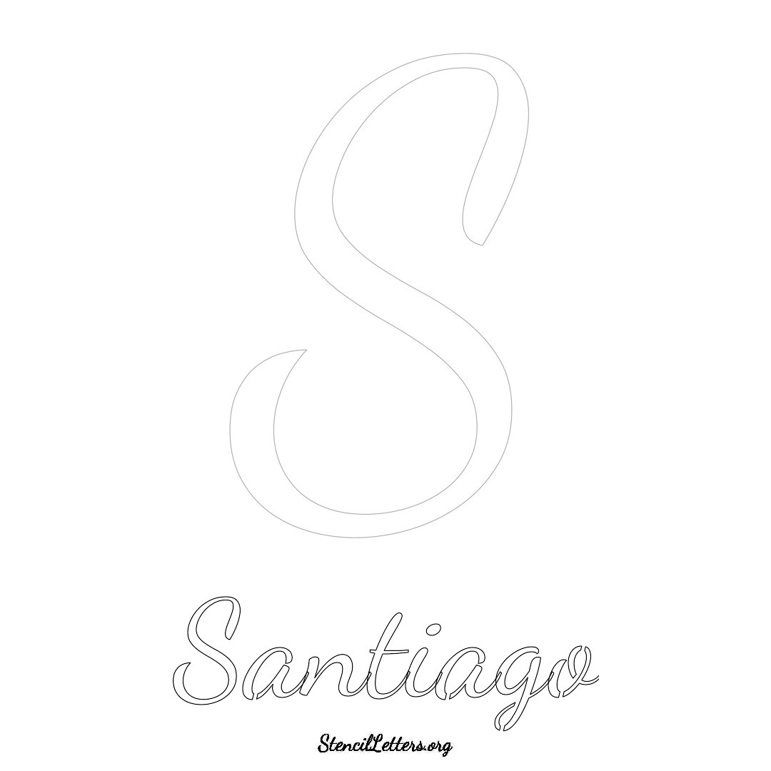 Santiago printable name initial stencil in Cursive Script Lettering