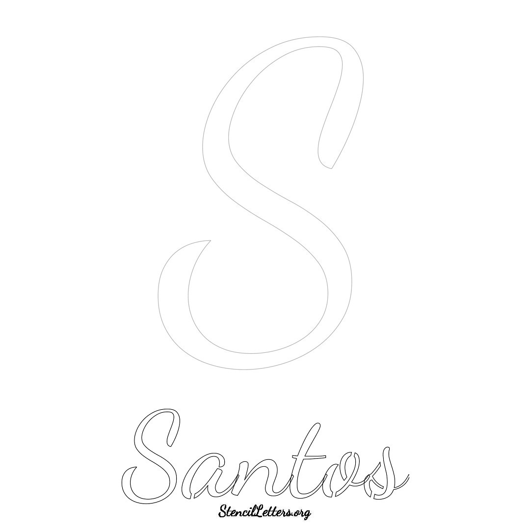 Santos printable name initial stencil in Cursive Script Lettering