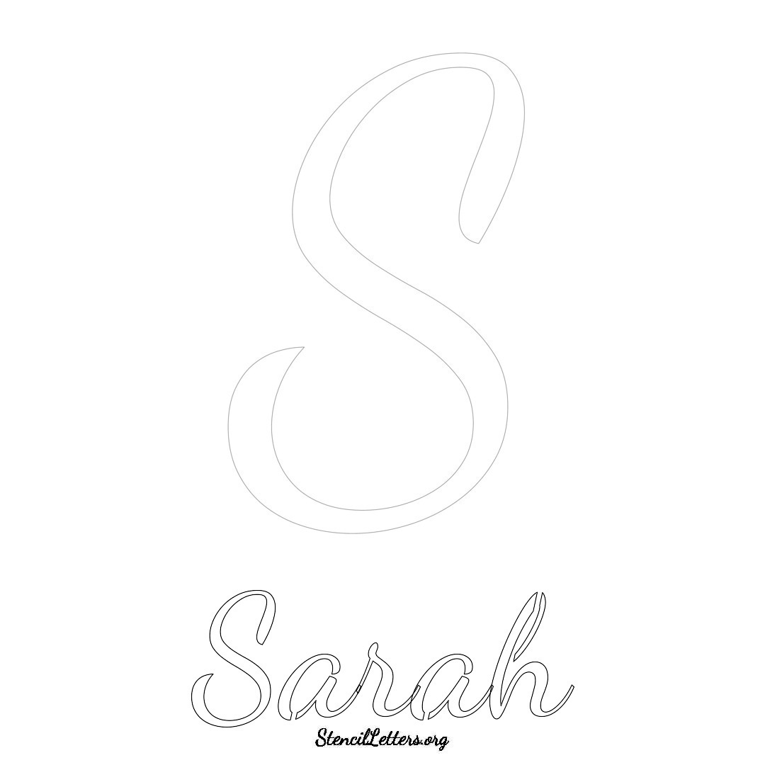 Sarah printable name initial stencil in Cursive Script Lettering