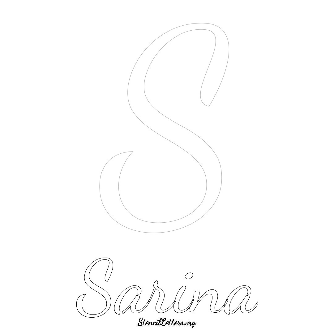 Sarina printable name initial stencil in Cursive Script Lettering