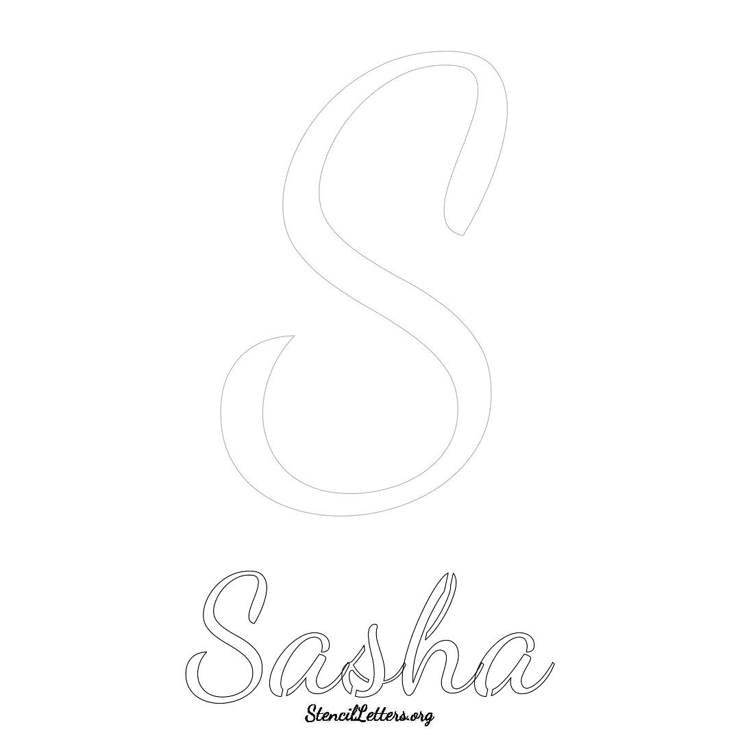 Sasha printable name initial stencil in Cursive Script Lettering