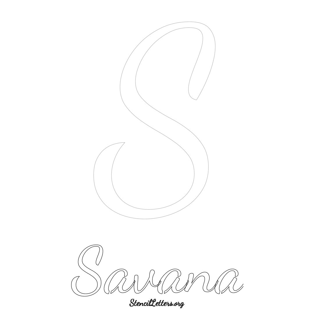 Savana printable name initial stencil in Cursive Script Lettering