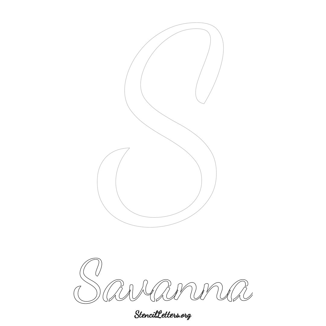 Savanna printable name initial stencil in Cursive Script Lettering