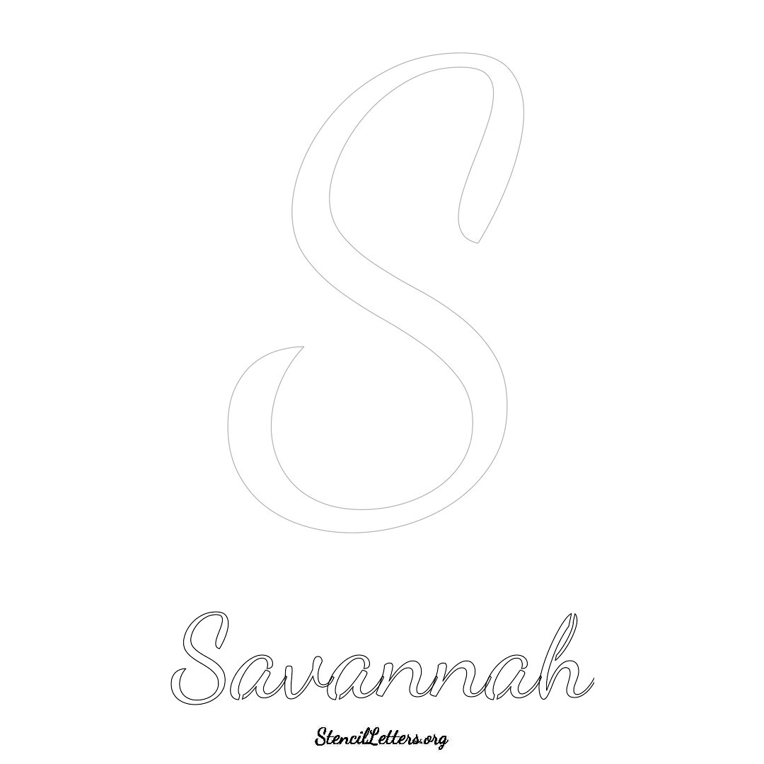 Savannah printable name initial stencil in Cursive Script Lettering