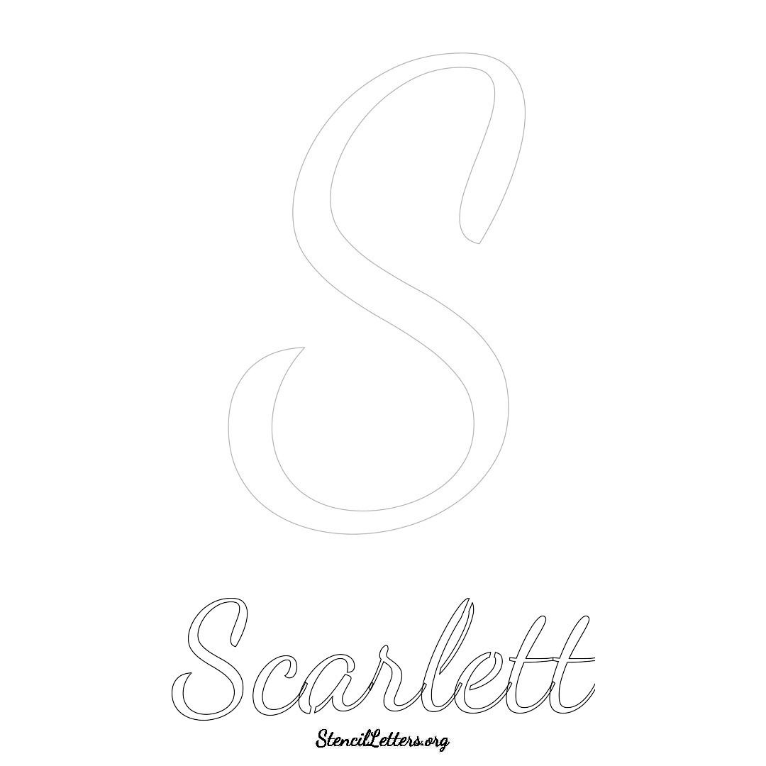 Scarlett printable name initial stencil in Cursive Script Lettering