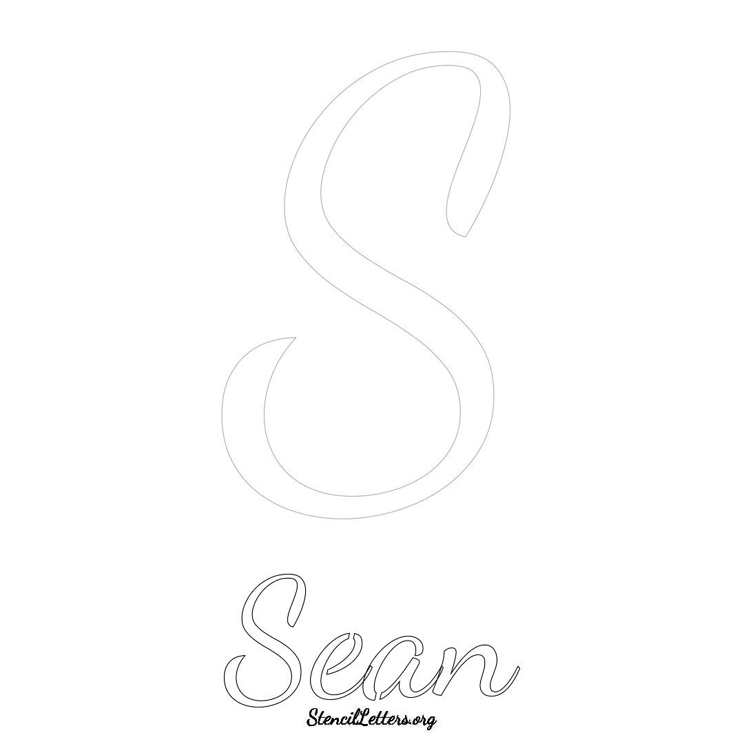 Sean printable name initial stencil in Cursive Script Lettering