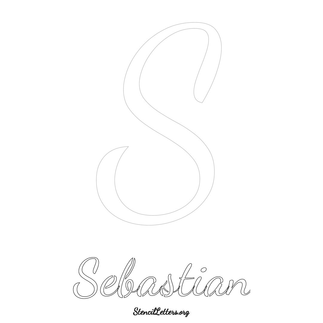 Sebastian printable name initial stencil in Cursive Script Lettering