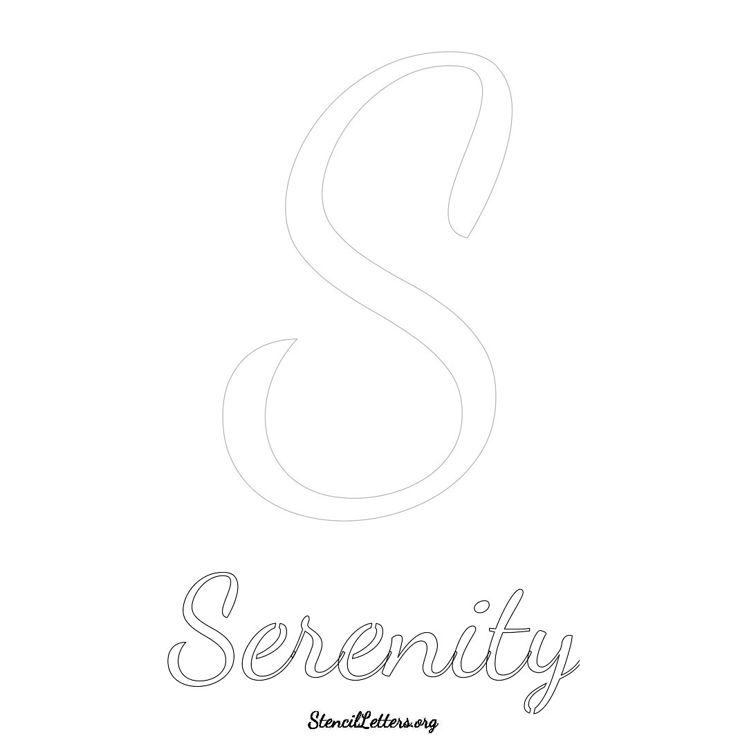 Serenity printable name initial stencil in Cursive Script Lettering