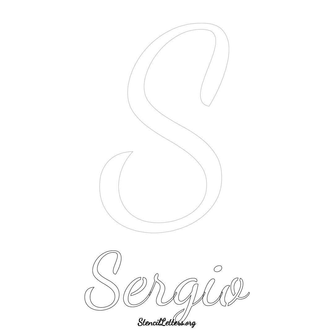 Sergio printable name initial stencil in Cursive Script Lettering