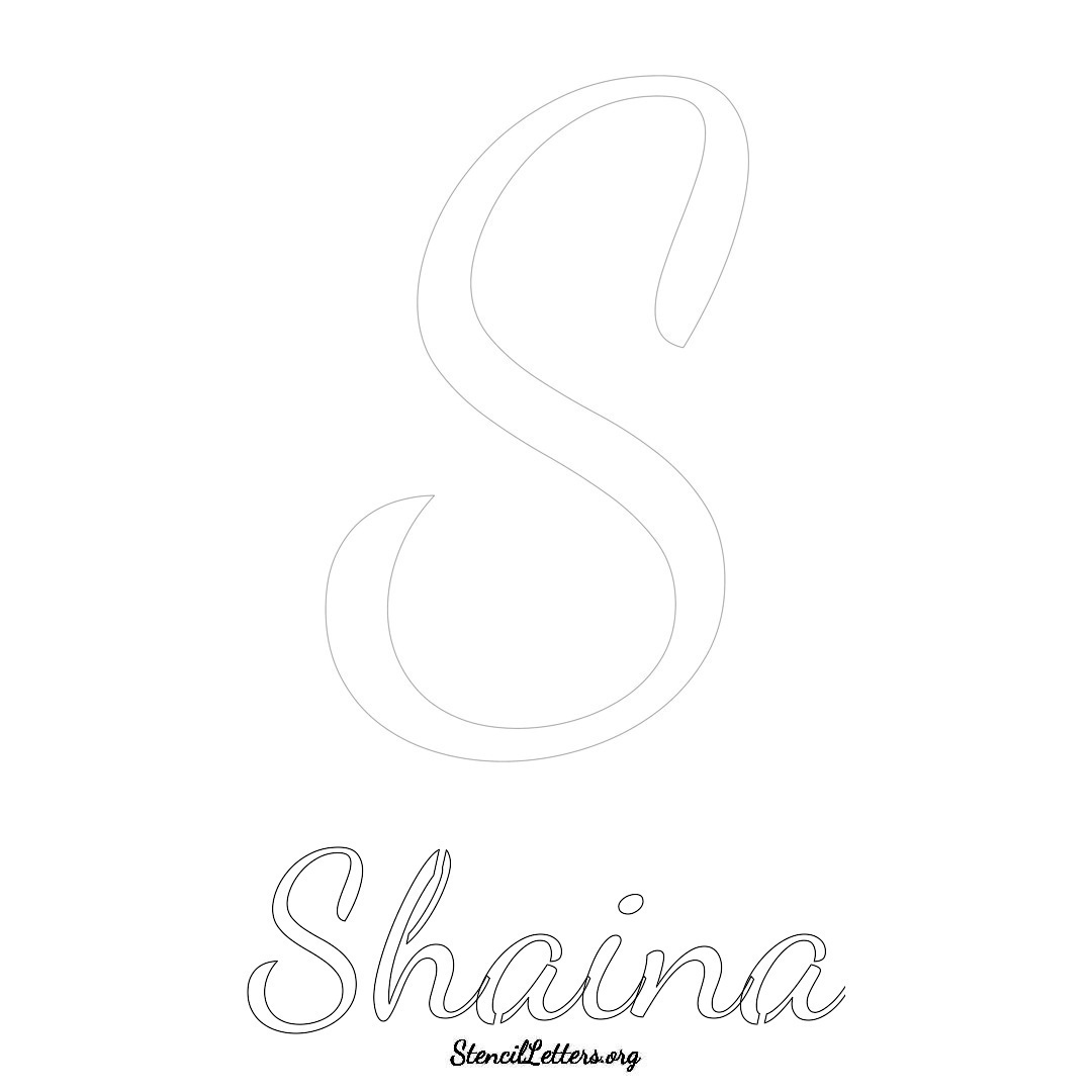 Shaina printable name initial stencil in Cursive Script Lettering