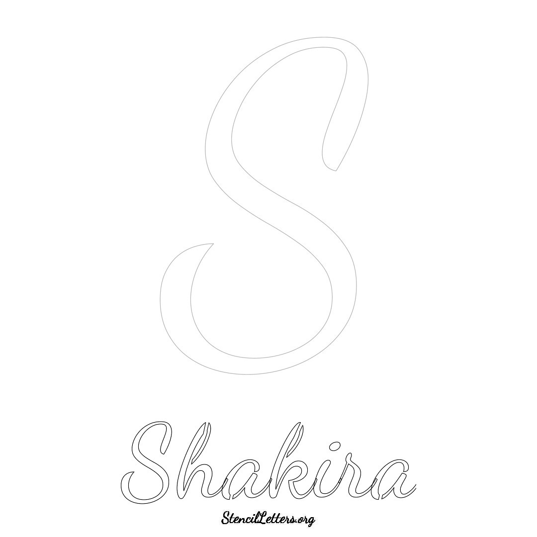 Shakira printable name initial stencil in Cursive Script Lettering