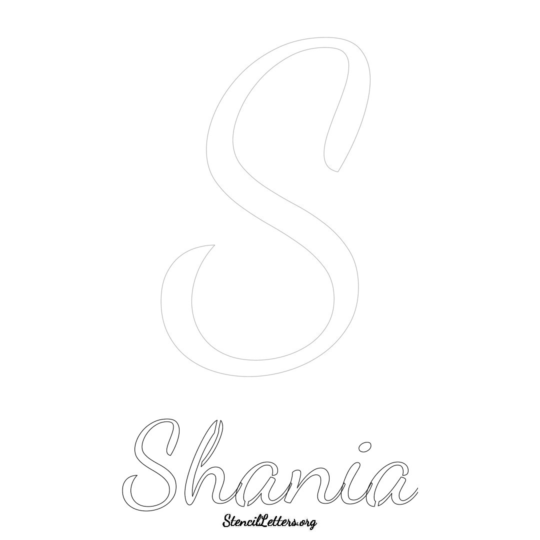 Shania printable name initial stencil in Cursive Script Lettering