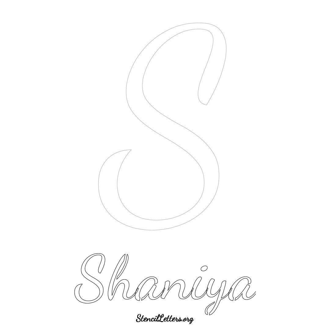 Shaniya printable name initial stencil in Cursive Script Lettering