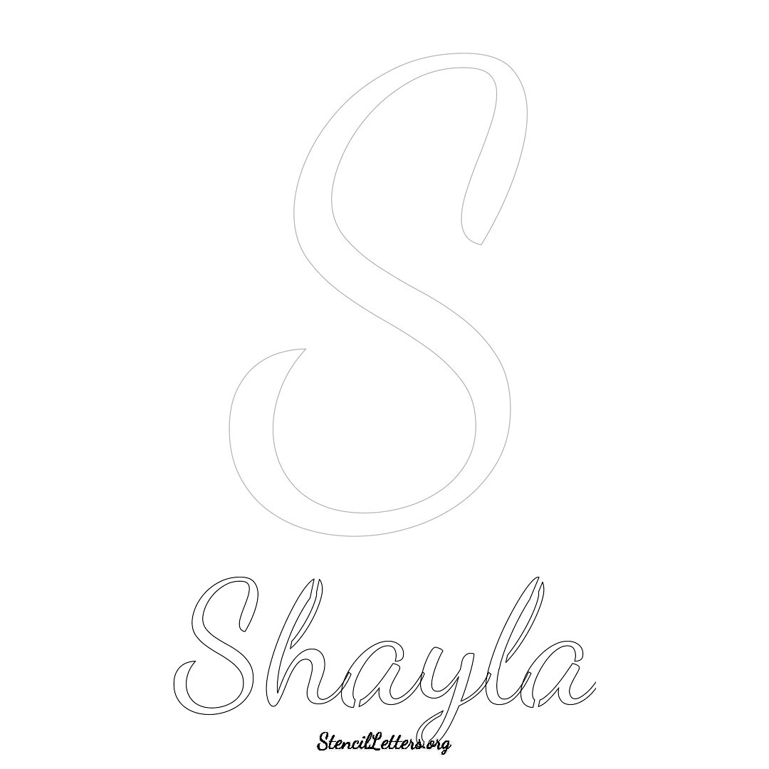 Shayla printable name initial stencil in Cursive Script Lettering