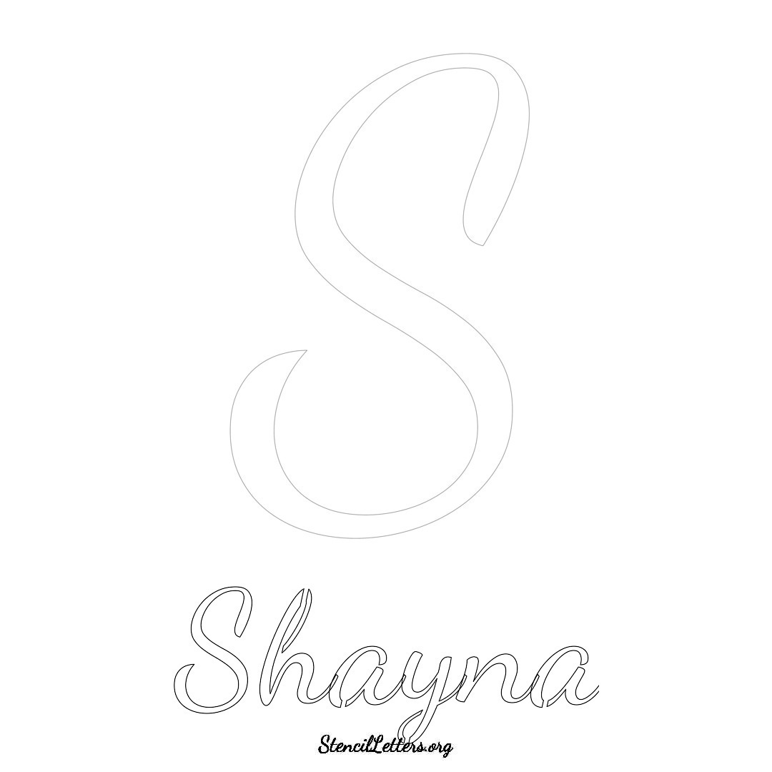 Shayna printable name initial stencil in Cursive Script Lettering