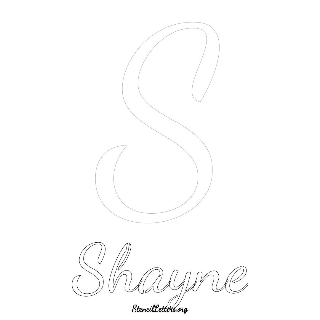 Shayne printable name initial stencil in Cursive Script Lettering