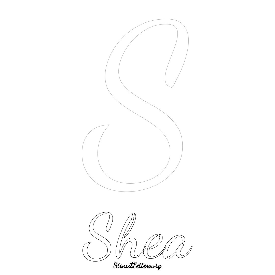 Shea printable name initial stencil in Cursive Script Lettering