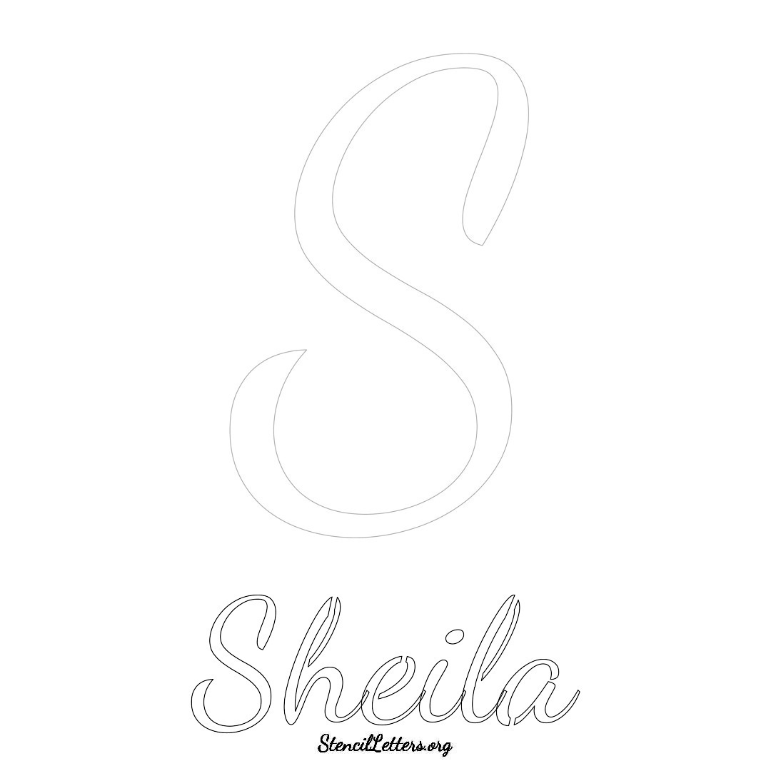 Sheila printable name initial stencil in Cursive Script Lettering
