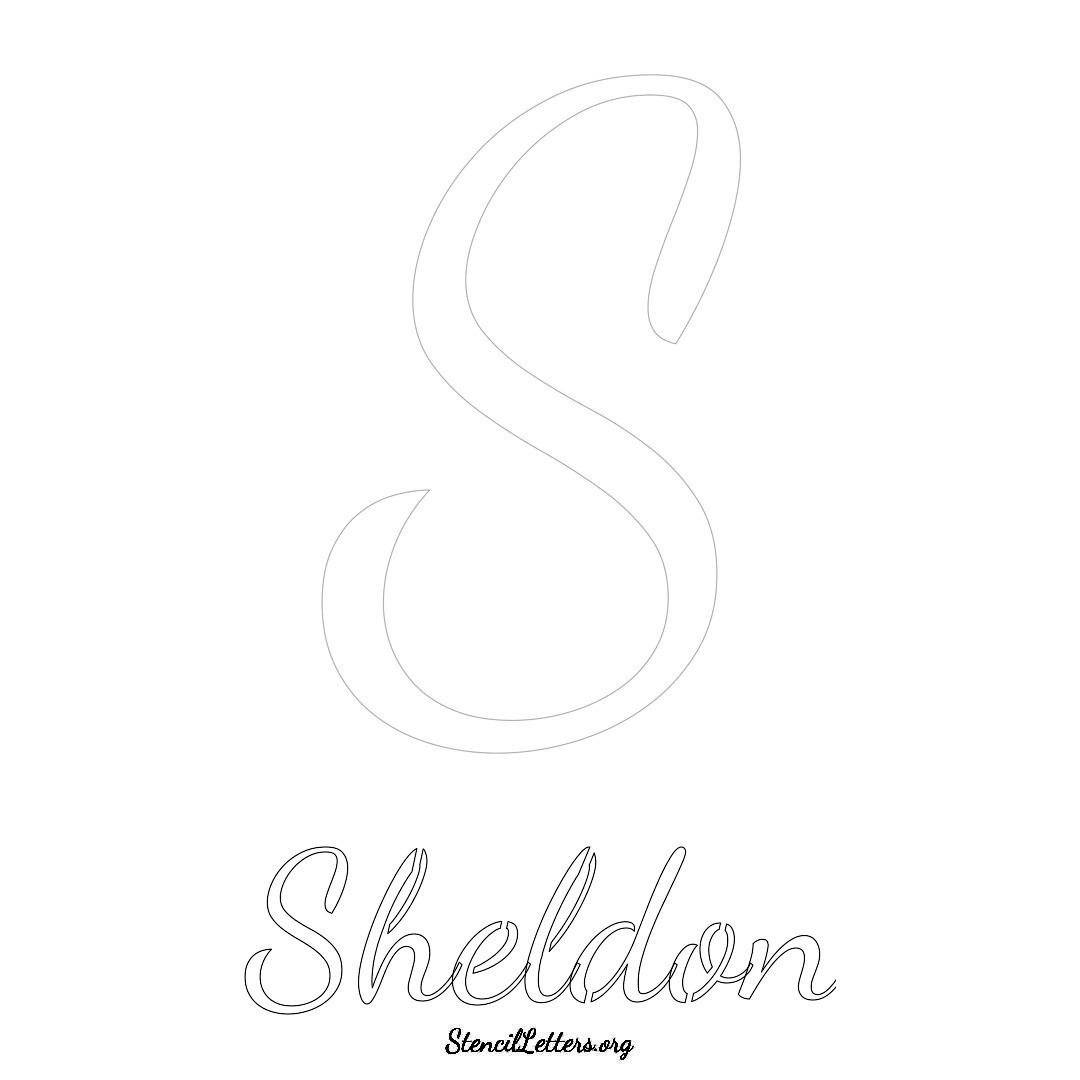 Sheldon printable name initial stencil in Cursive Script Lettering