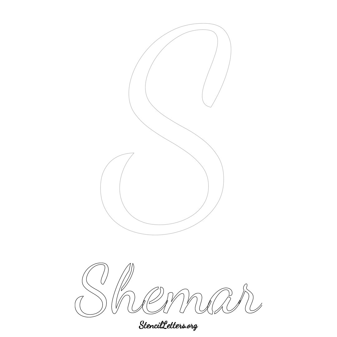 Shemar printable name initial stencil in Cursive Script Lettering