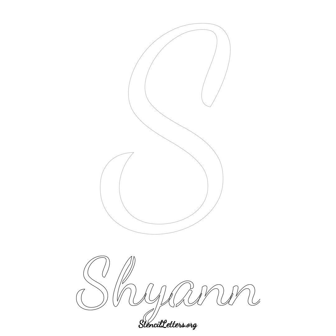Shyann printable name initial stencil in Cursive Script Lettering