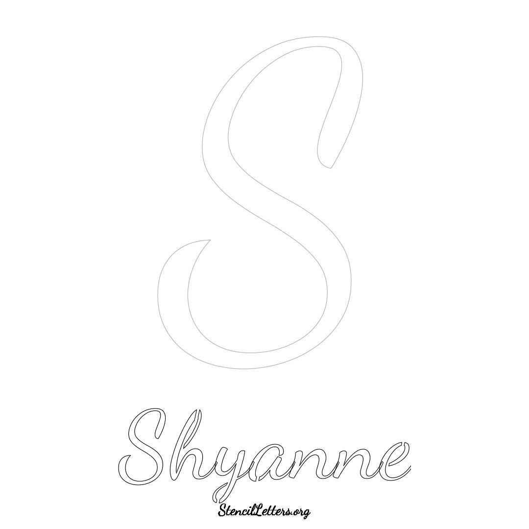 Shyanne printable name initial stencil in Cursive Script Lettering