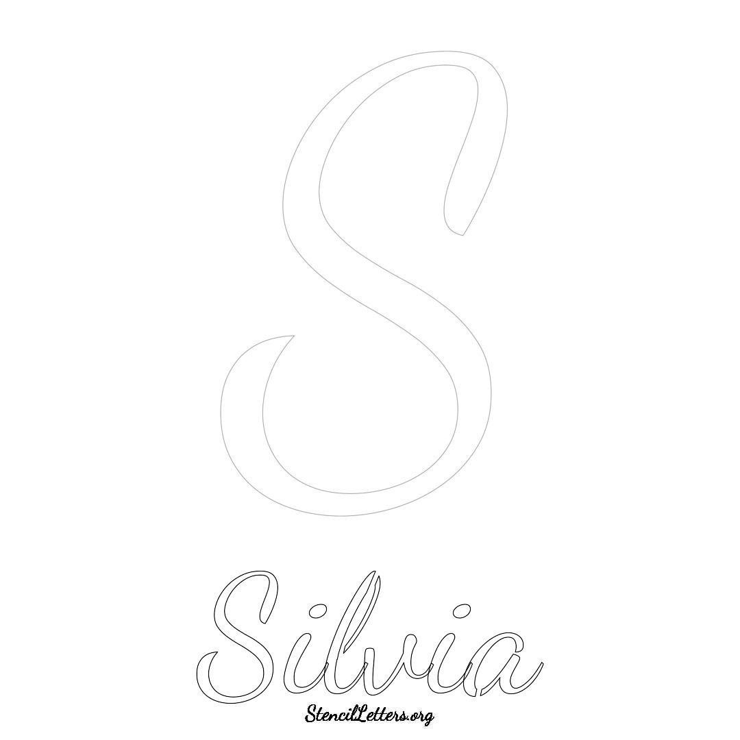 Silvia printable name initial stencil in Cursive Script Lettering