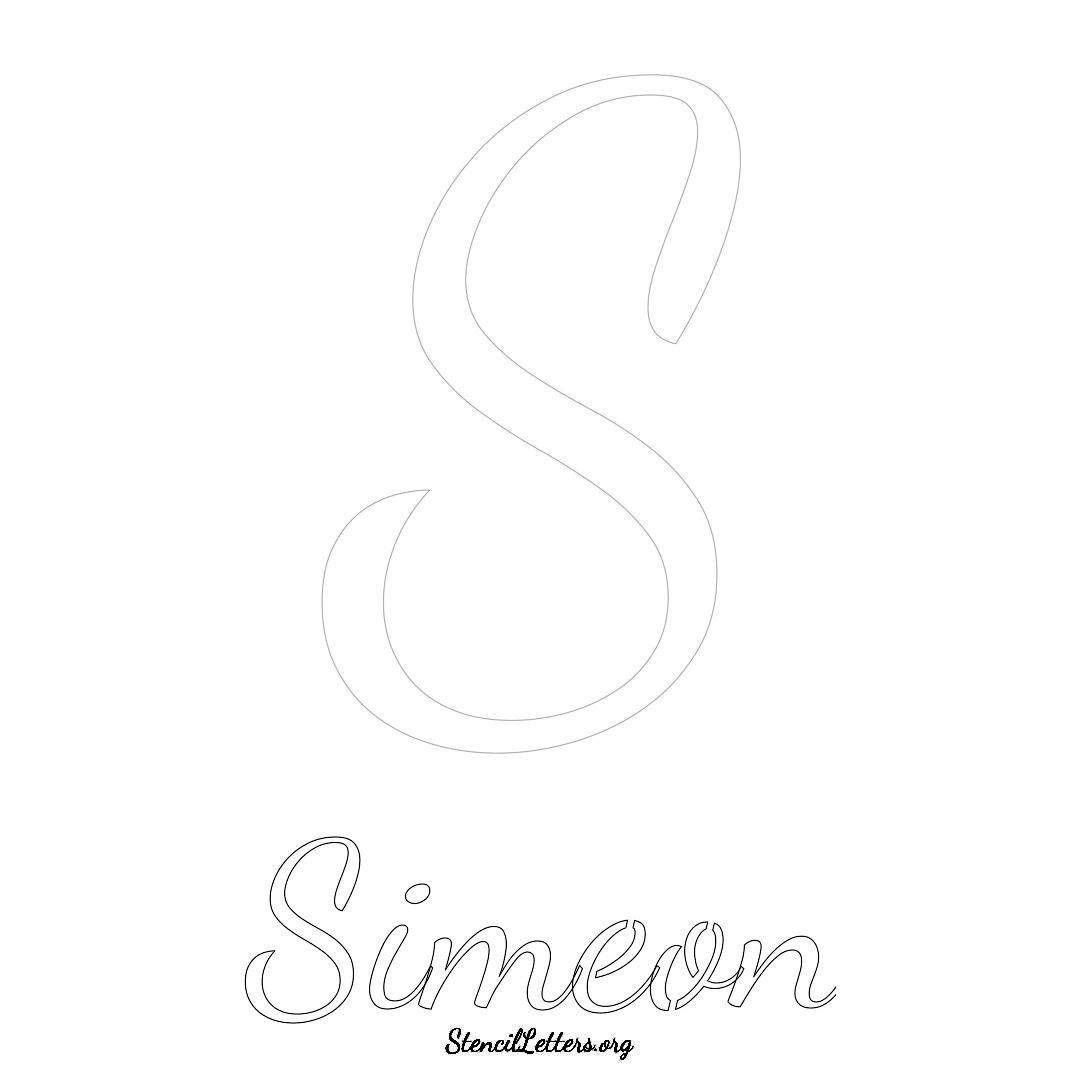 Simeon printable name initial stencil in Cursive Script Lettering