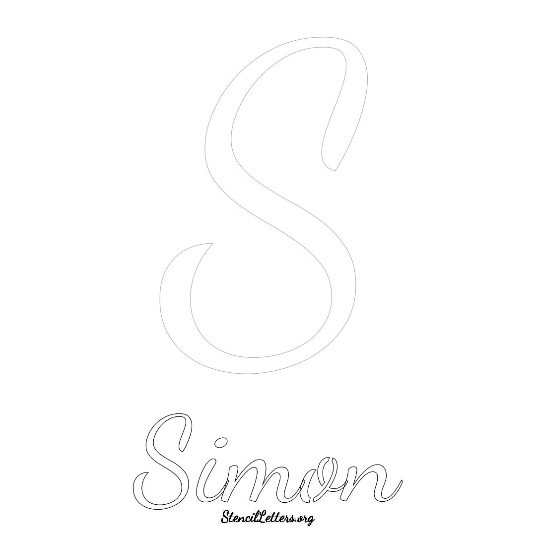 Simon printable name initial stencil in Cursive Script Lettering