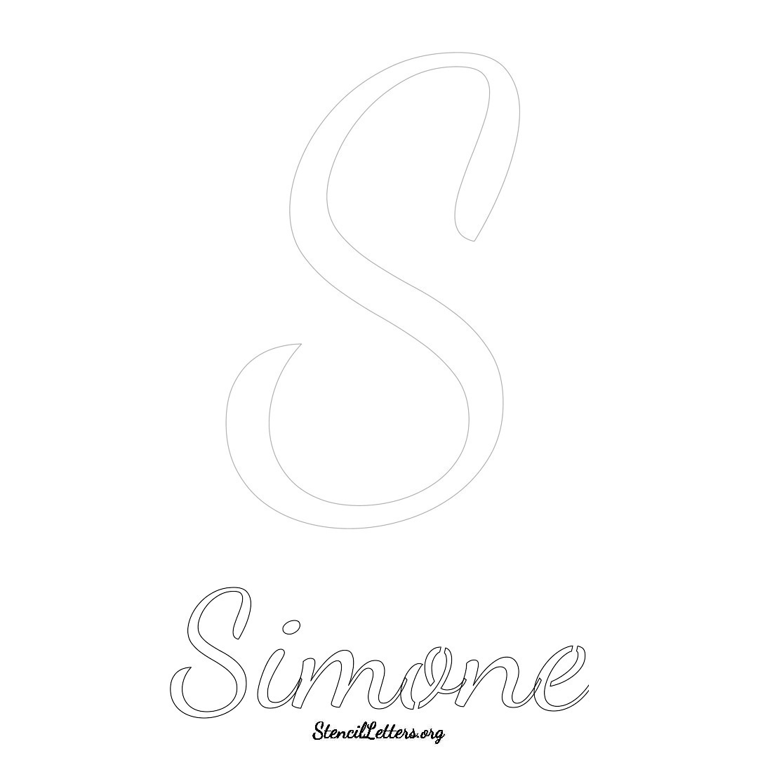 Simone printable name initial stencil in Cursive Script Lettering