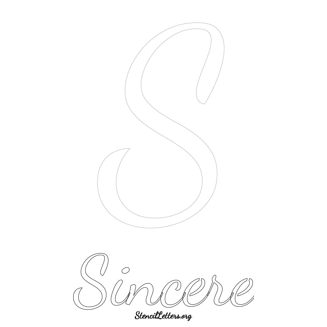 Sincere printable name initial stencil in Cursive Script Lettering