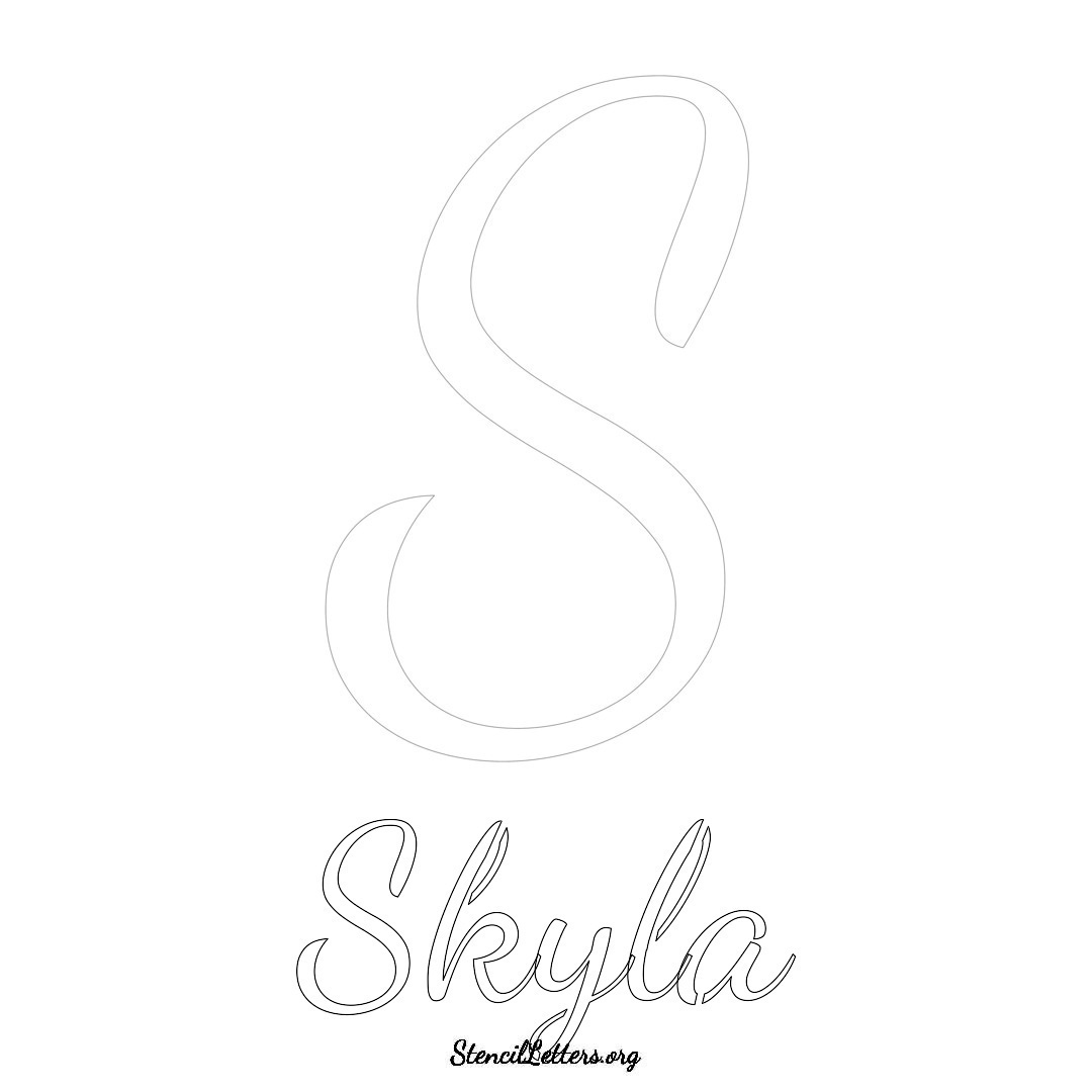 Skyla printable name initial stencil in Cursive Script Lettering