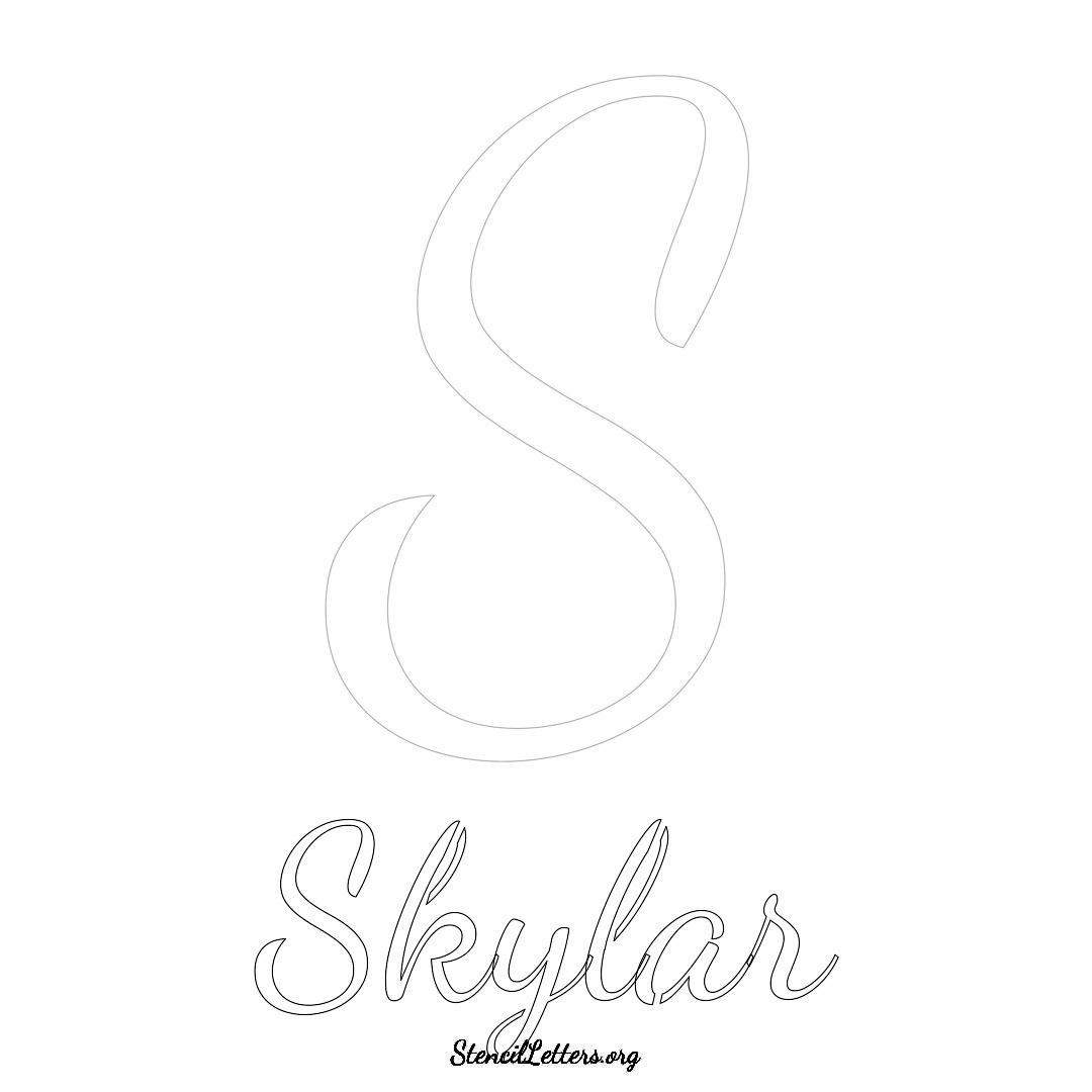 Skylar printable name initial stencil in Cursive Script Lettering