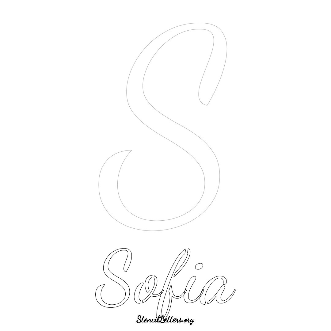 Sofia printable name initial stencil in Cursive Script Lettering