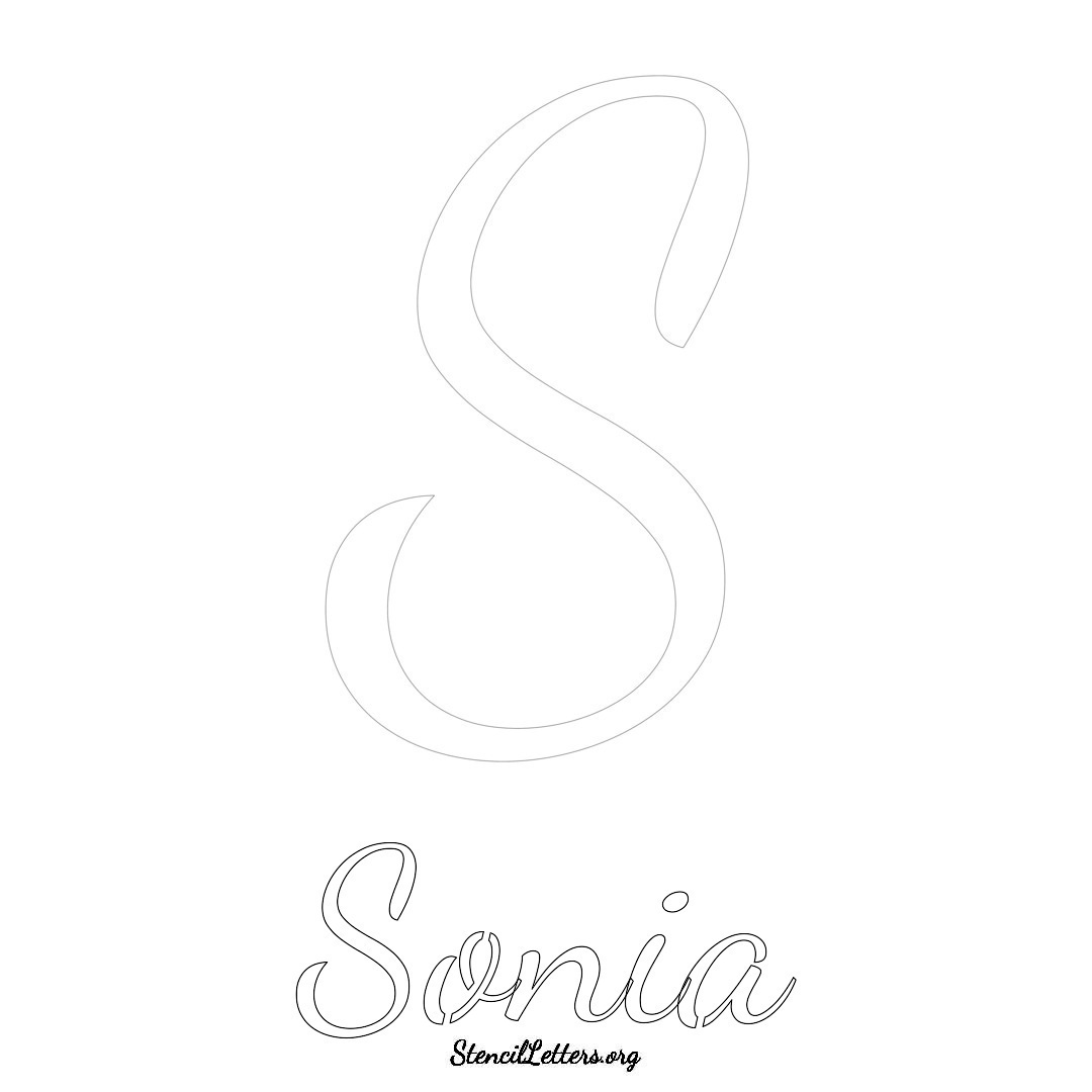 Sonia printable name initial stencil in Cursive Script Lettering