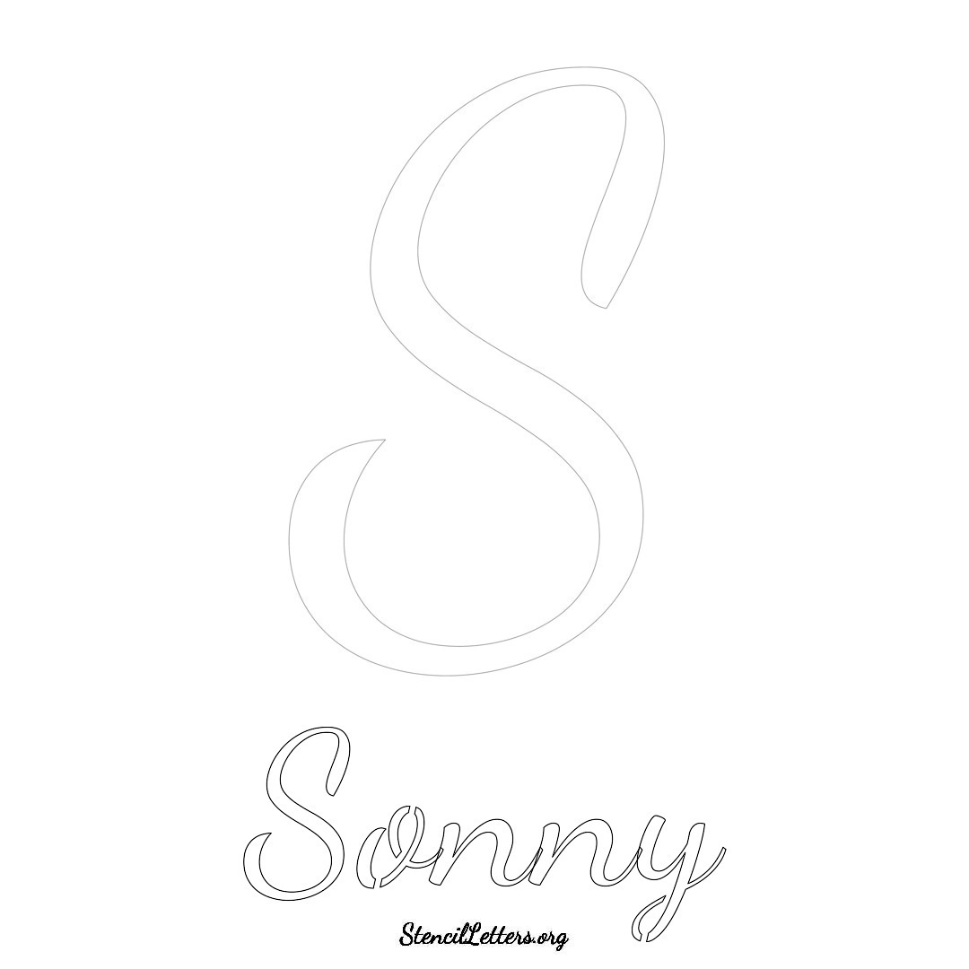 Sonny printable name initial stencil in Cursive Script Lettering